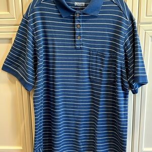 Duluth Trading Polo Shirt Men's Sz L Blue Stripe Short Sleeve 100% Cotton